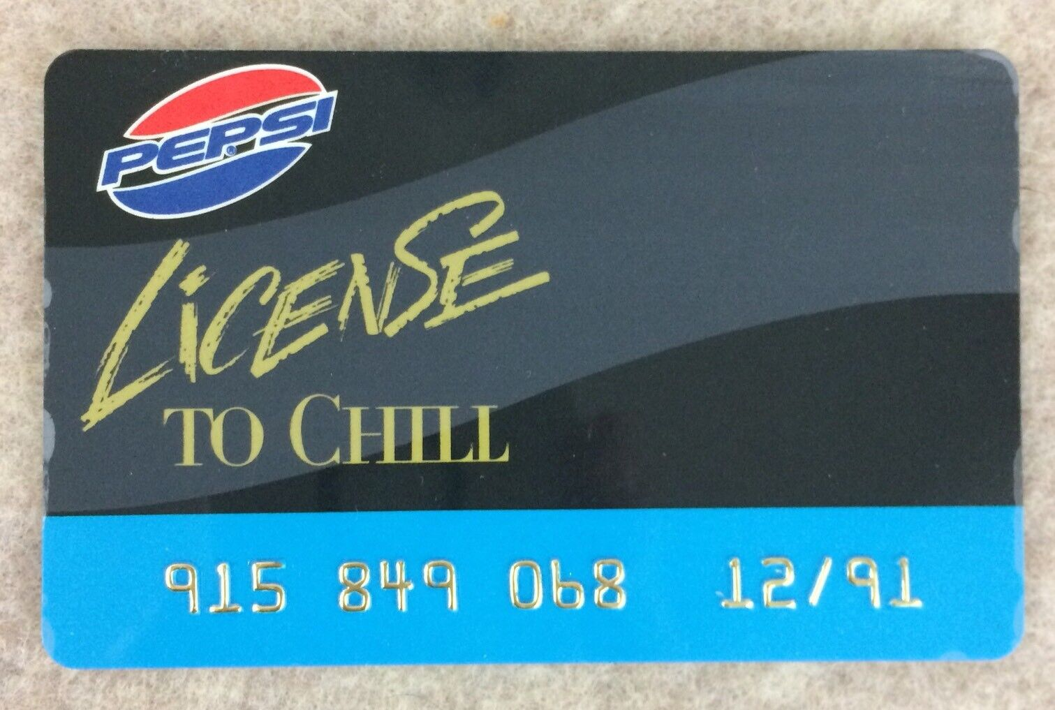 Pepsi license to chill card, dated 12/91