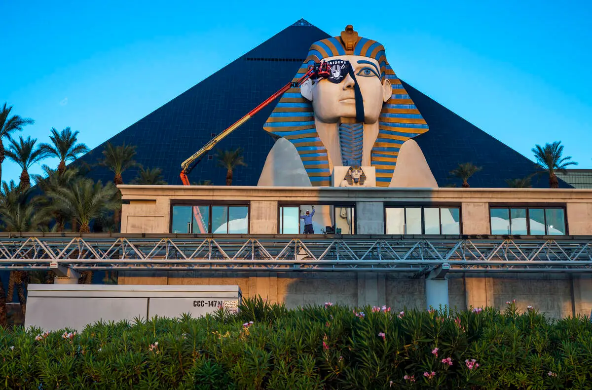 The sphinx at Las Vegas's Luxor hotel, wearing a Las Vegas Raiders eyepatch