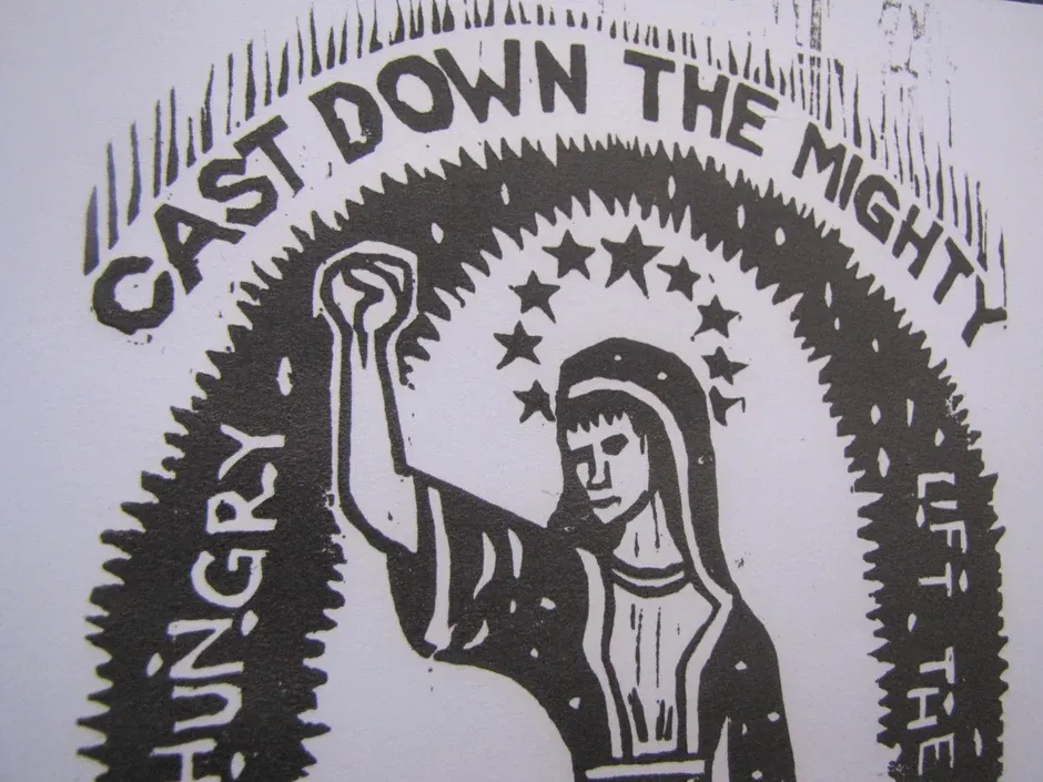 Benjamin Wildflower's Magnificat woodcut: "CAST DOWN THE MIGHTY"